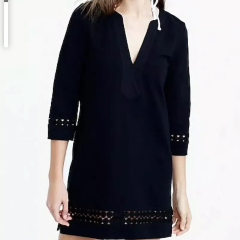 🌿⚪️⚫️J.Crew cotton embroidered black tunic